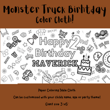 Load image into Gallery viewer, Monster Truck Birthday Coloring Cloth