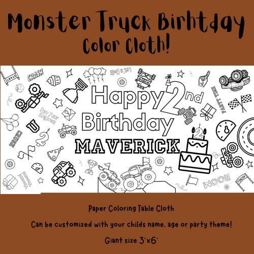 Monster Truck Birthday Coloring Cloth