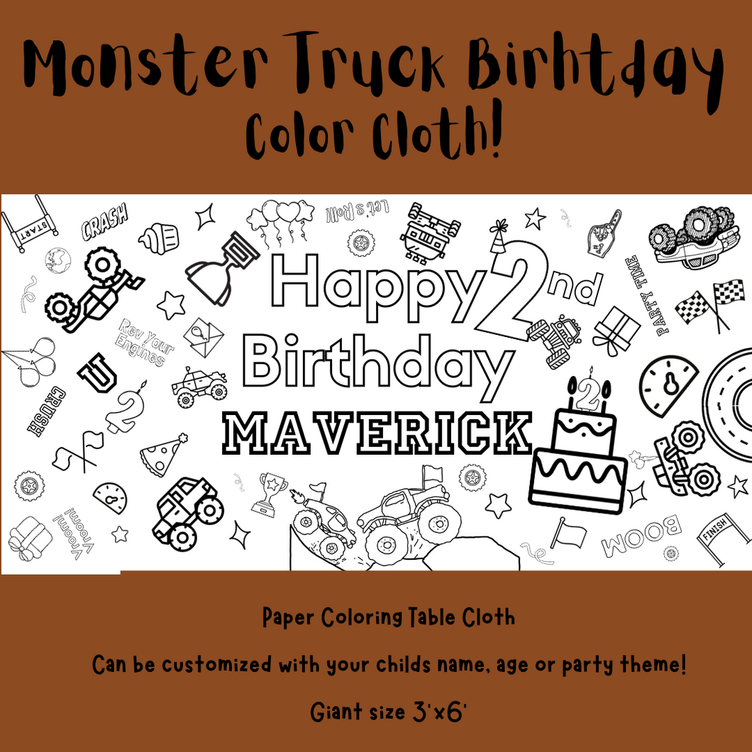 Monster Truck Birthday Coloring Cloth